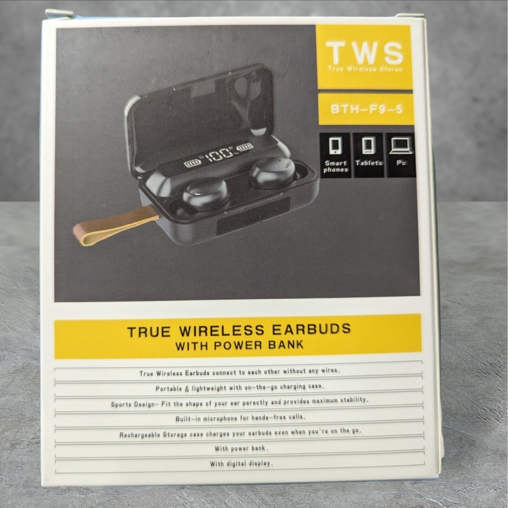 TWS BTH-F9-5 Stereo Wireless Earbuds With Power Bank Bluetooth 5.1 Earphones